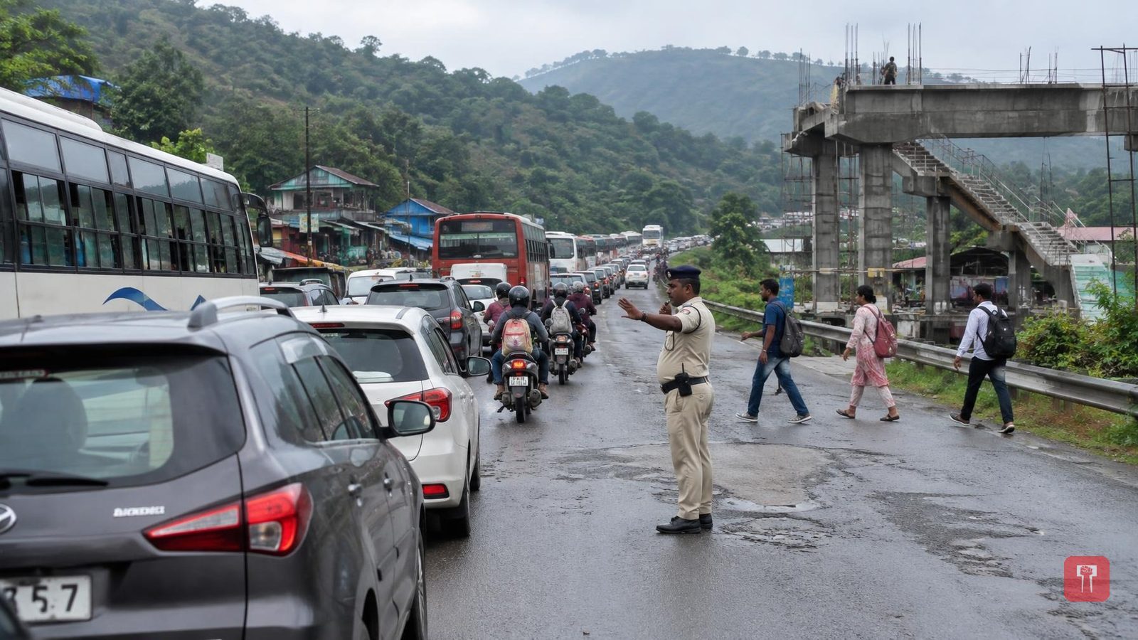 गणेशोत्सव के मुंह पर मुंबई-गोवा हायवे पर वाहनों की बड़ी कतार, पुलिस बंदोबस्त तैनात