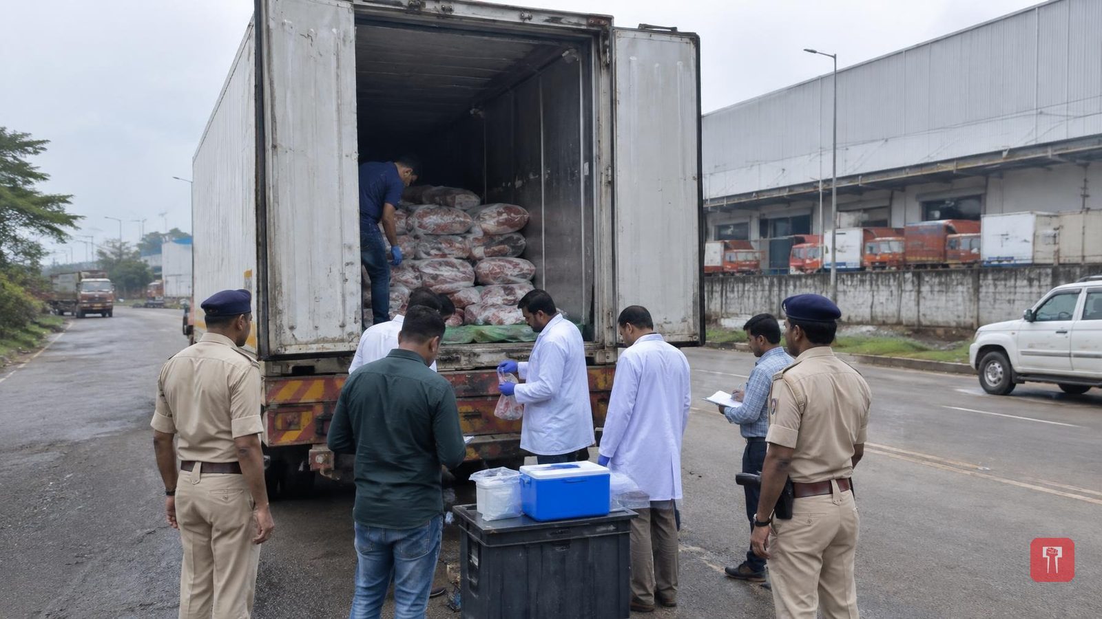 तलोजा में लोढा लॉजिस्टिक पार्क जा रहा 16 टन संदिग्ध मांस का कंटेनर पकड़ा गया