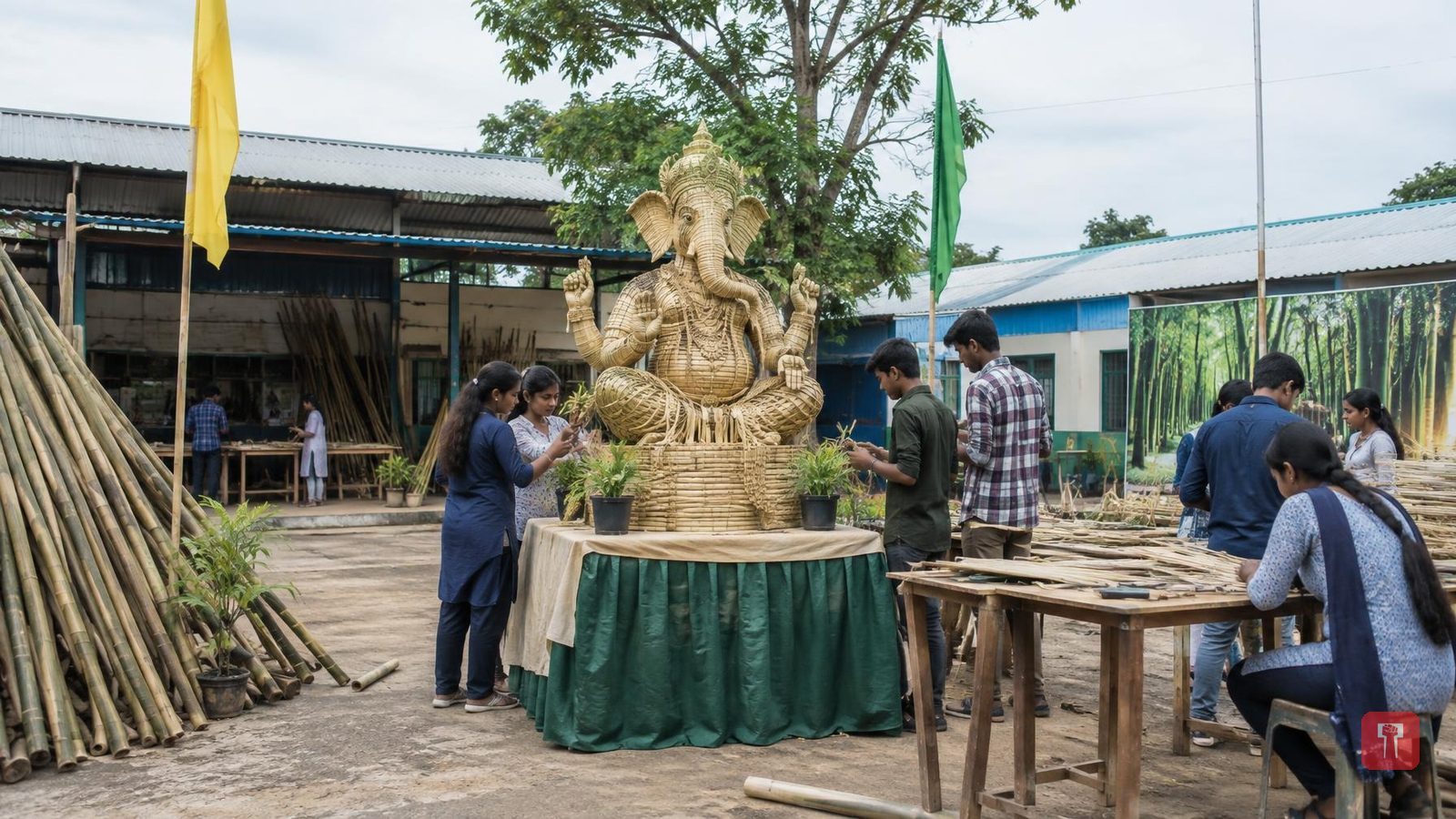 चंद्रपुर के चिचपल्ली में विद्यार्थियों ने बांस से बनाई गणेश प्रतिमा, बांबू सप्ताह की शुरुआत