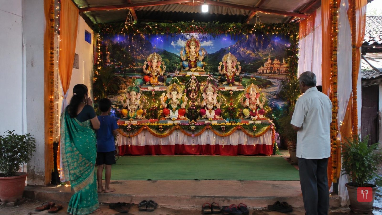 कुंभारी में स्वामी परिवार ने घर पर बनाया अष्टविनायक का आकर्षक देखावा